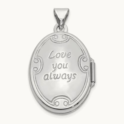 Polished Reversible Love You Always Oval Locket, 14K White Gold