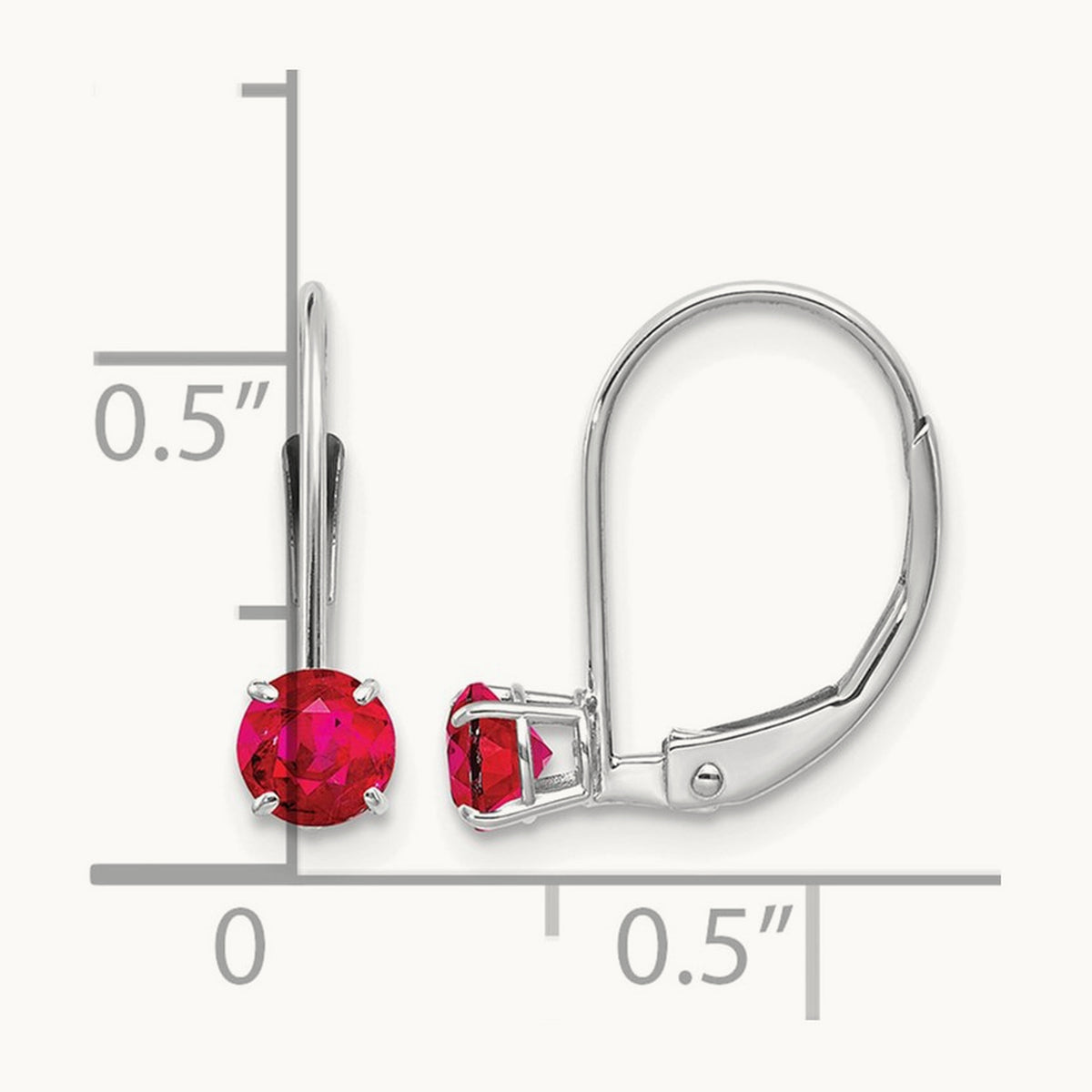 Round July/Ruby Leverback Earrings — 14K White Gold