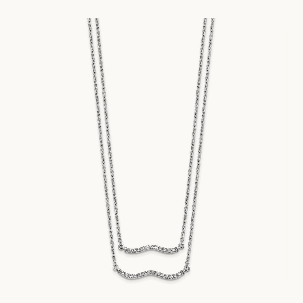 Diamond Double Strand 18 inch Necklace, 14K White Gold