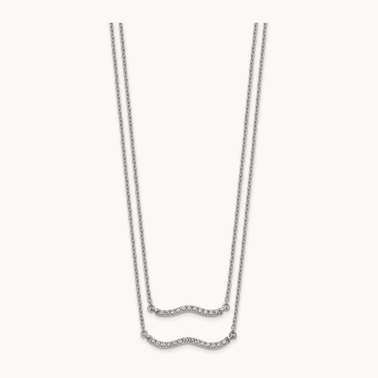 Diamond Double Strand 18 inch Necklace, 14K White Gold