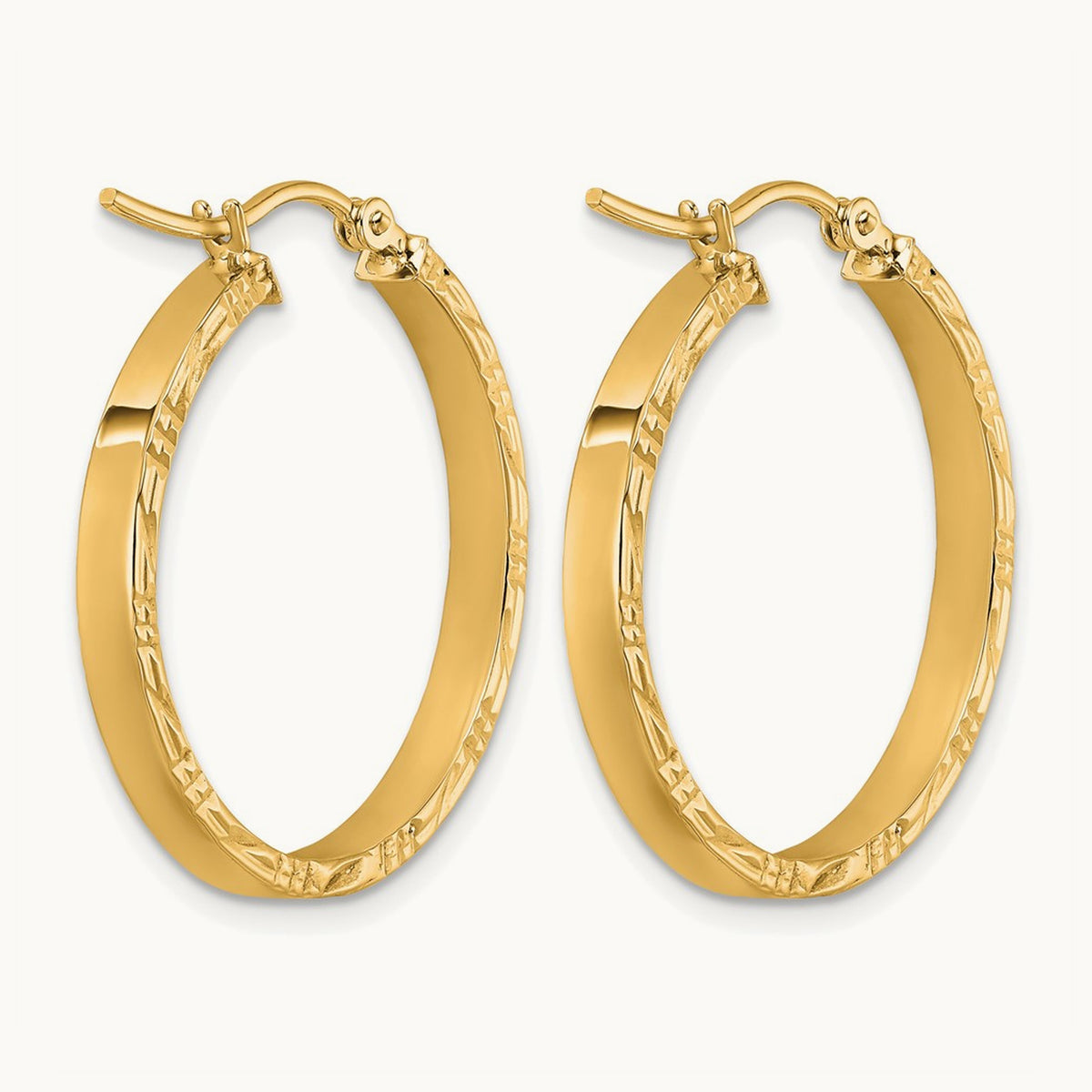 Diamond-cut Edge Medium Polished Hoop Earrings — 14K Yellow Gold