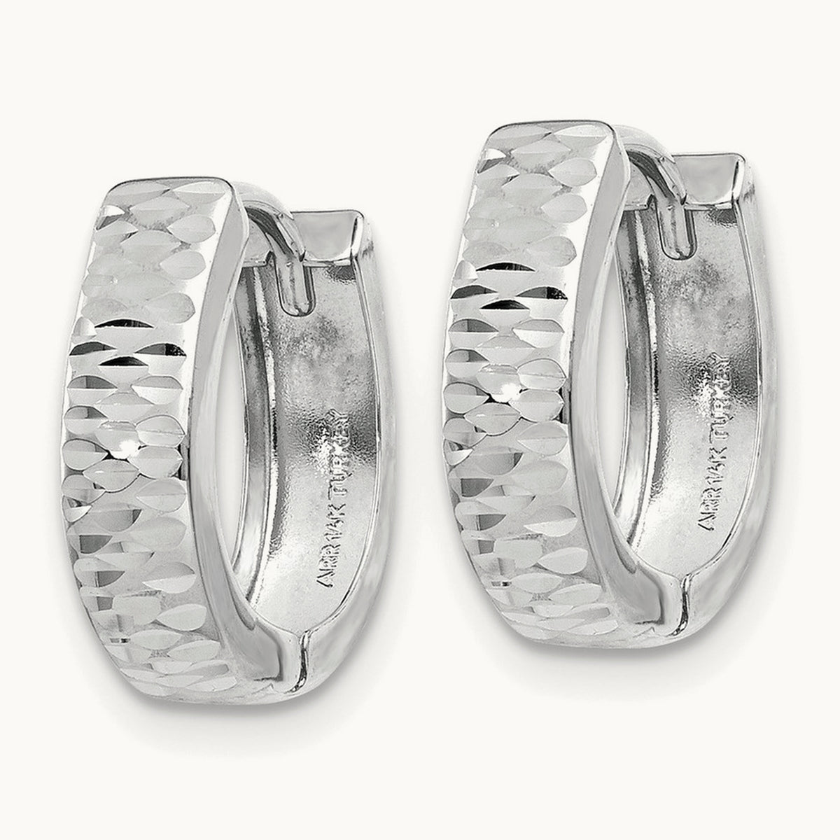 Textured and Polished Hinged Hoop Earrings — 14K White Gold