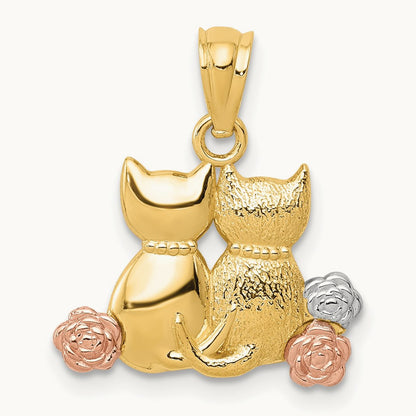 w/White Rhodium Cats Pendant, 14K Two-tone