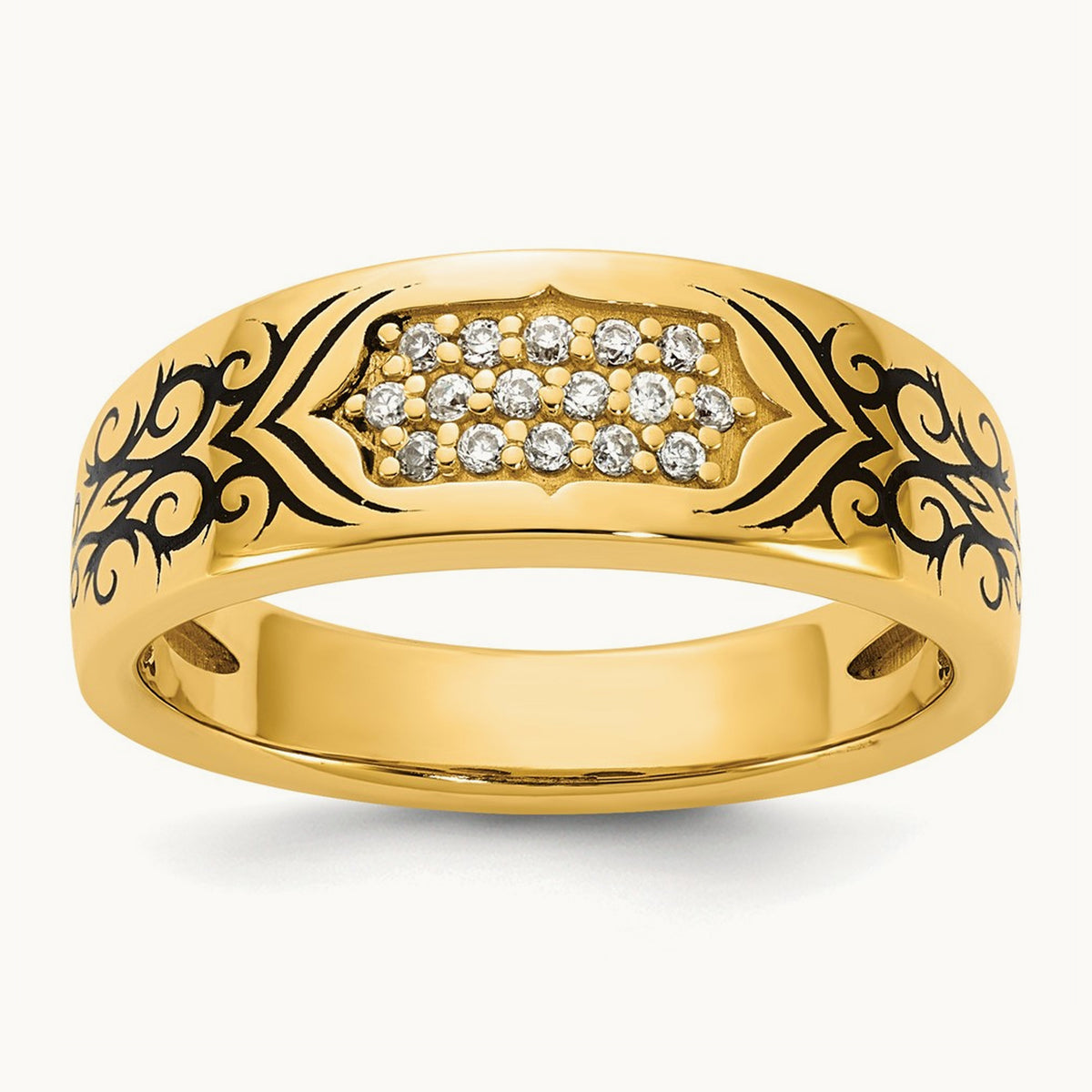 Antiqued IB Goodman Scroll Mens Complete 1/5ct Diamond Ring, 14K Yellow Gold