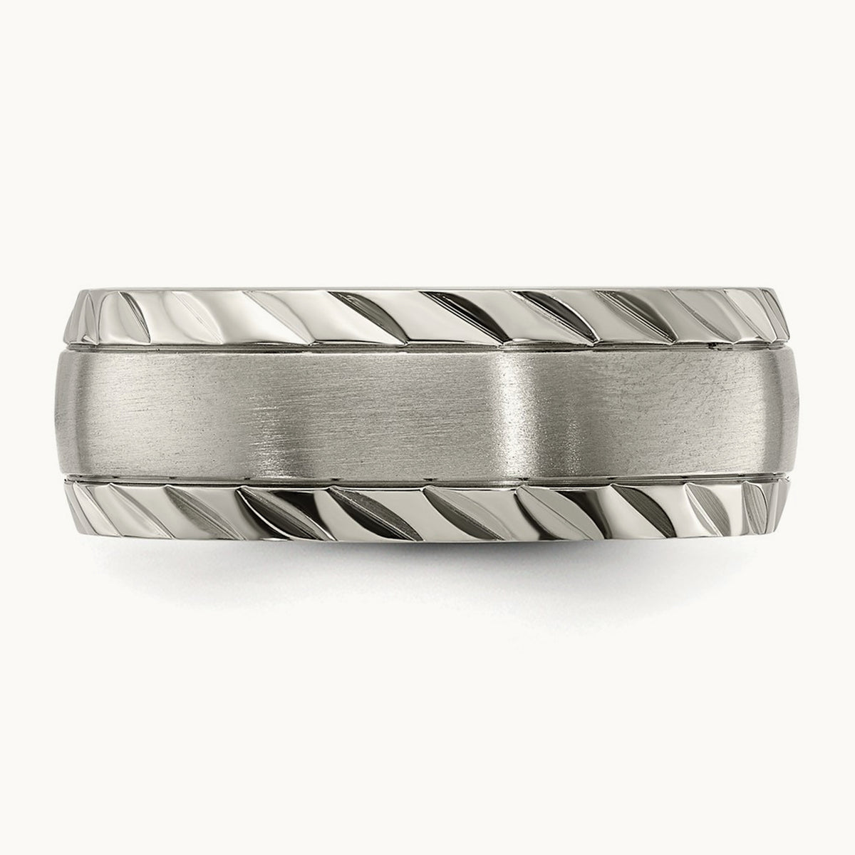 Polished w/Brushed Center & Grooved Edge Band, 8mm, Titanium
