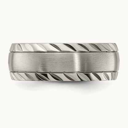 Polished w/Brushed Center & Grooved Edge Band, 8mm, Titanium