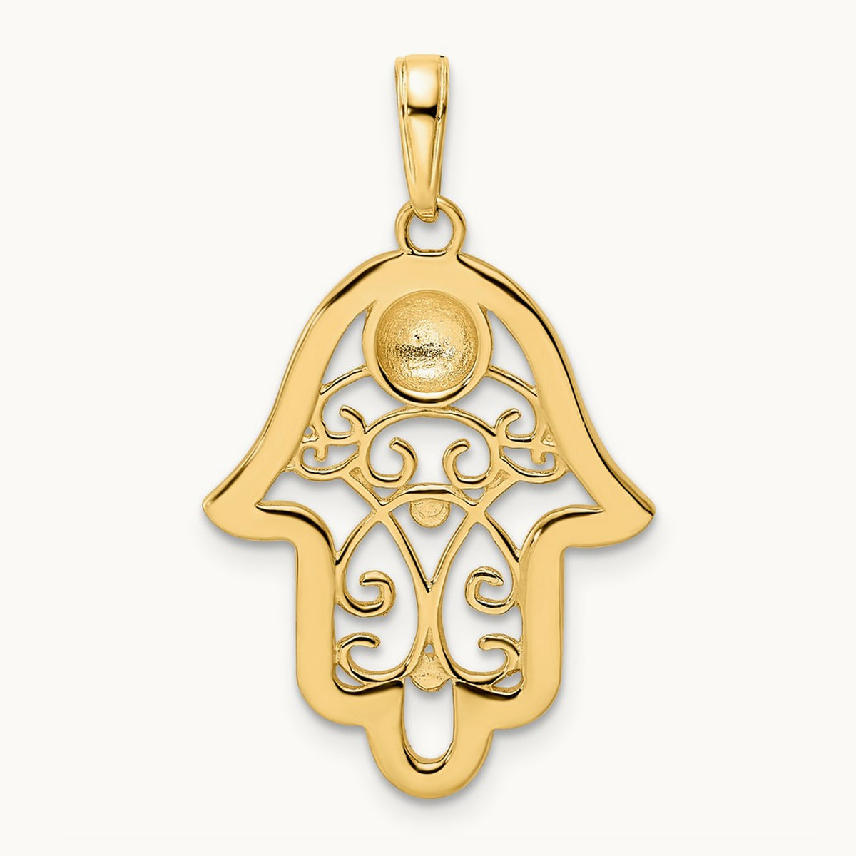 & White Rhodium D/C Evil Eye Filigree Hamsa Pendant, 14K