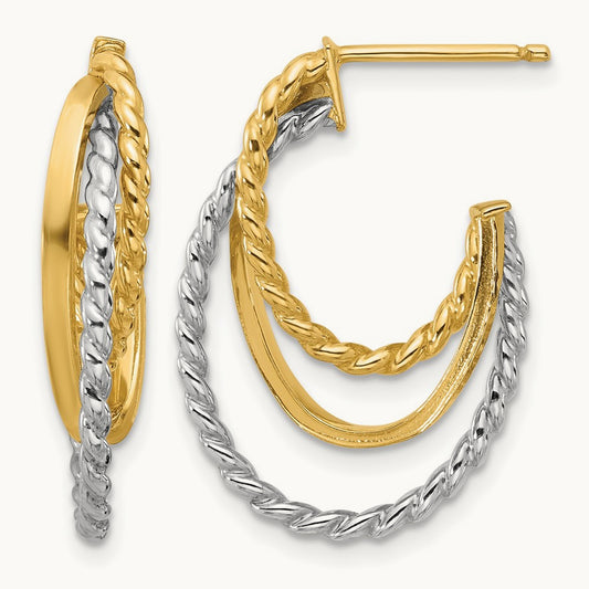 W/White Rhodium Polished/Twisted Oval J-Hoop Post Earrings, 10K — Leslie's