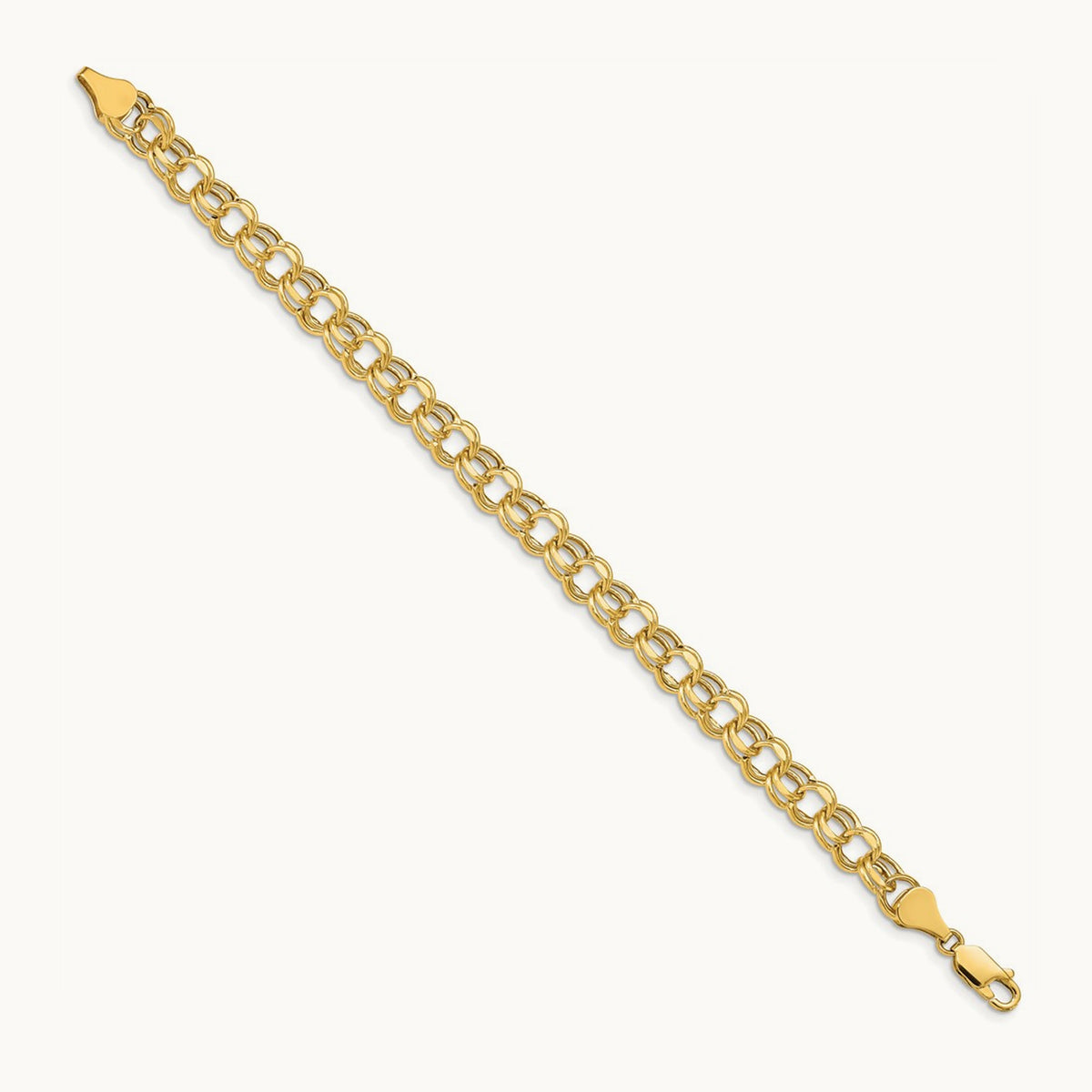 7in Hollow Double Link Charm Bracelet — 14K Yellow Gold, 6.5mm
