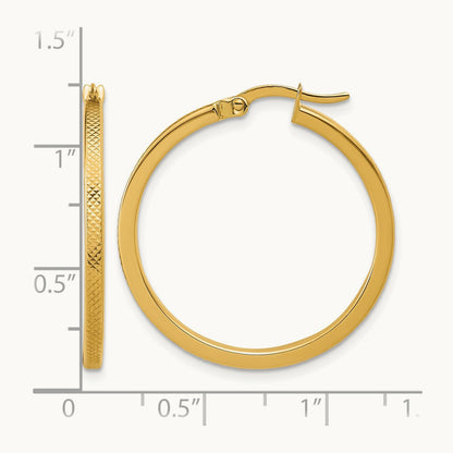 Polished and Textured Round Hoop Earrings, 14K — Leslie's