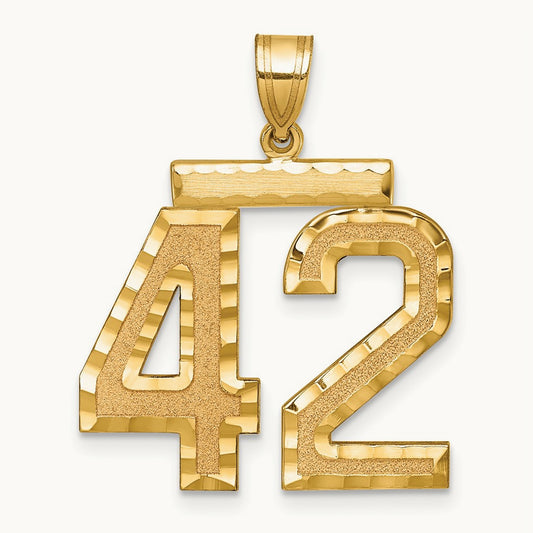 Large Brushed Diamond-cut Number 42 Charm — 14K Yellow Gold