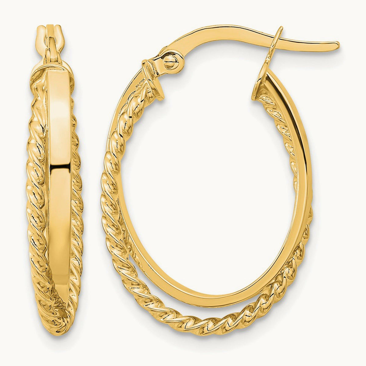 Polished & Textured Oval Hoop Earrings, 14K
