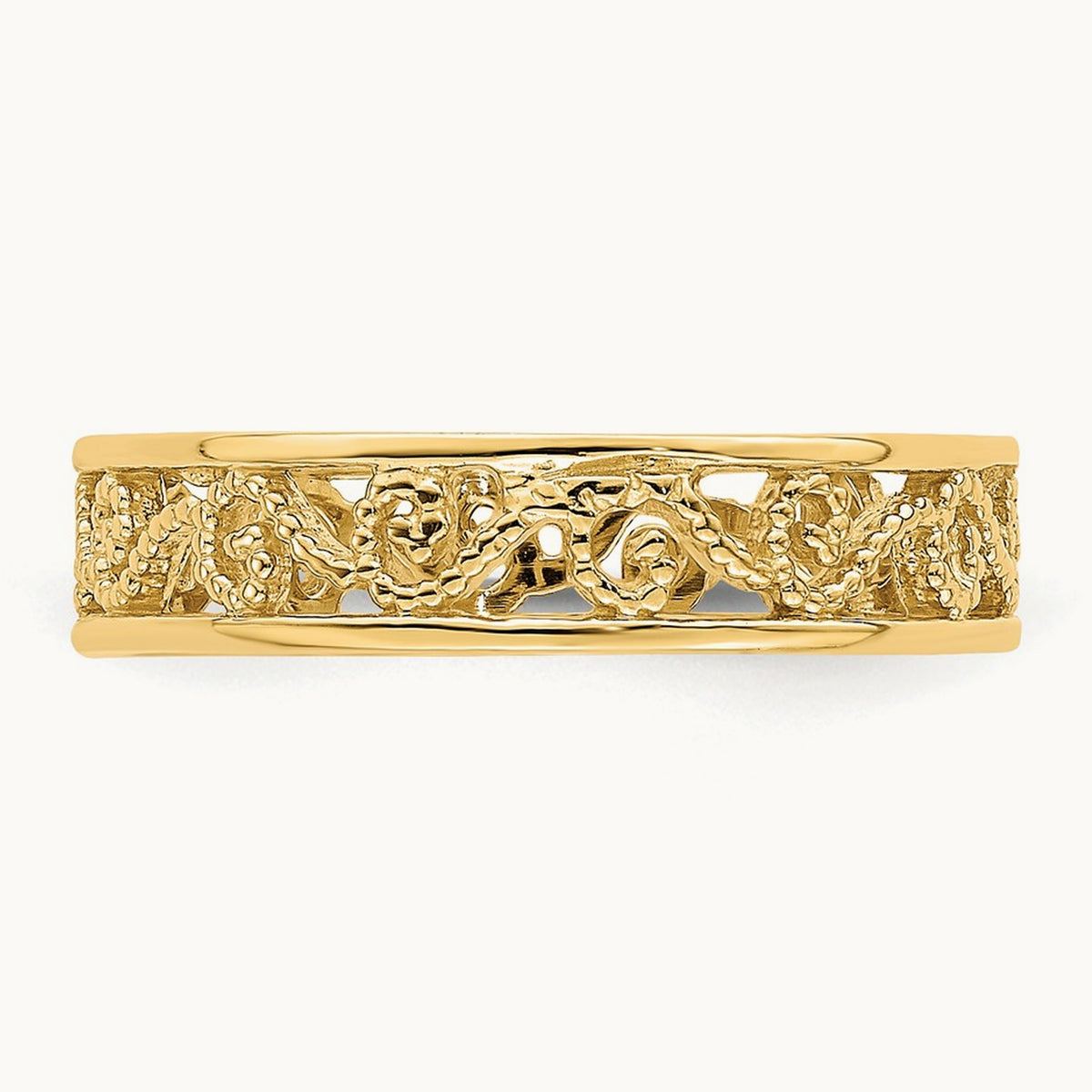 Beaded Scroll Cut-Out Band Child's Ring, 14K