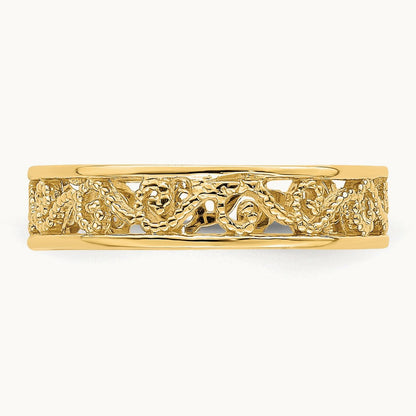 Beaded Scroll Cut-Out Band Child's Ring, 14K
