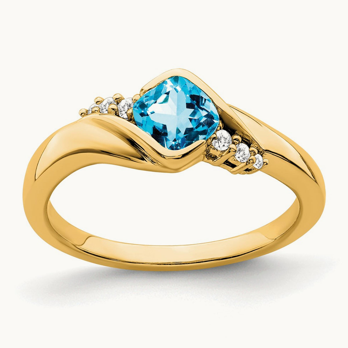 Blue Topaz and Diamond Ring — 14K Yellow Gold, 7