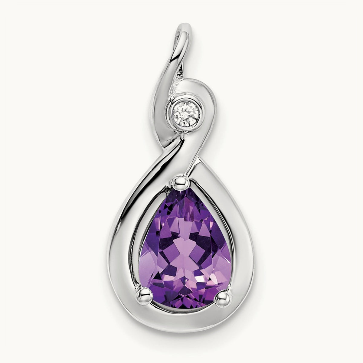 Pear Amethyst and Diamond Pendant — 14K White Gold