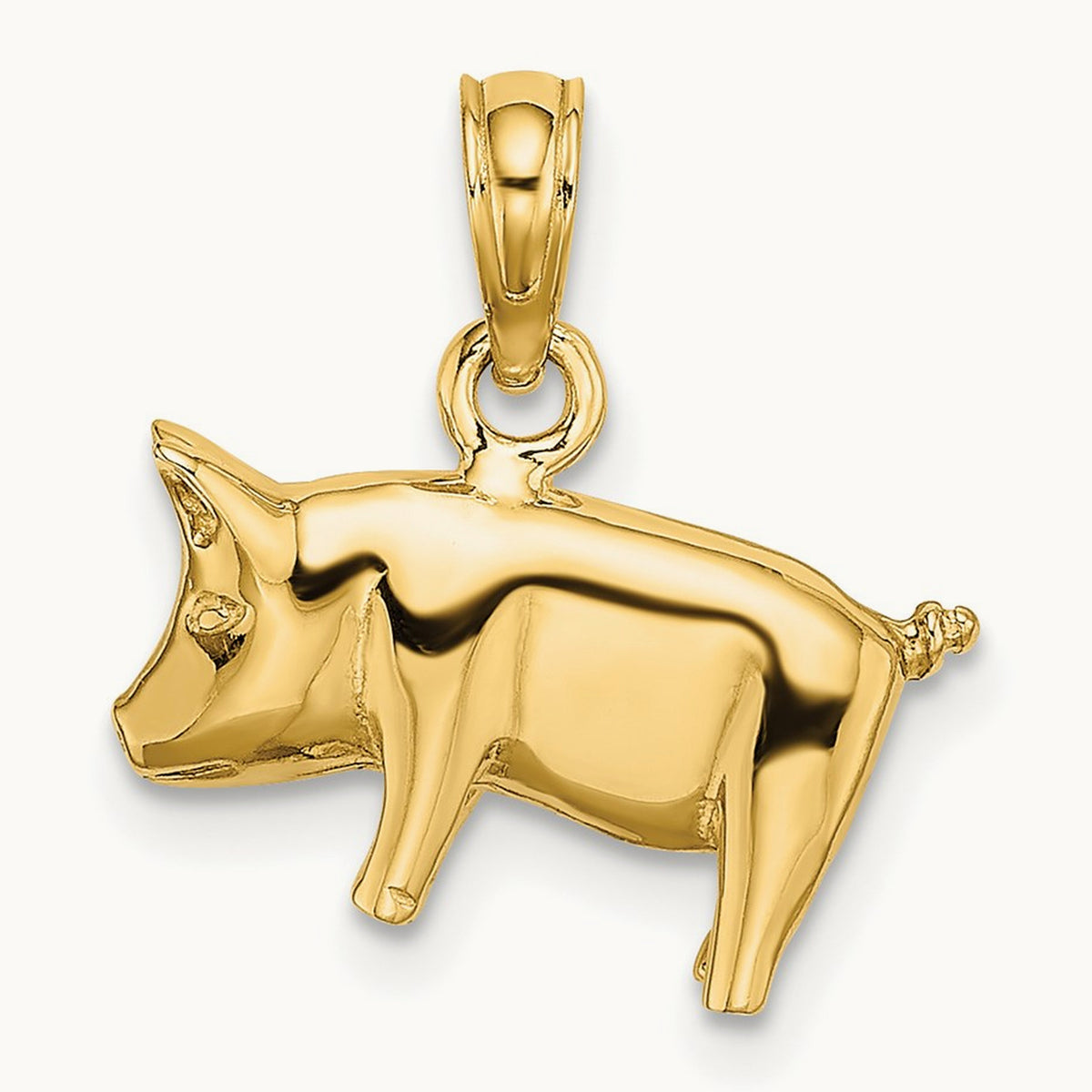 3-D Polished Pig with Curly Tail Charm — 14K Yellow Gold