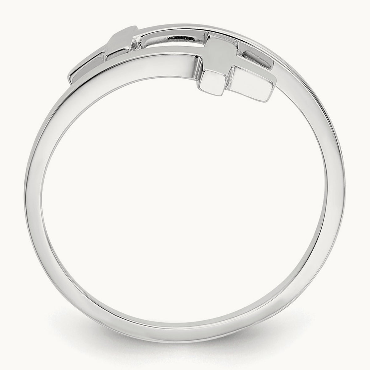 Polished Double Cross Ring — 14K White Gold, 7