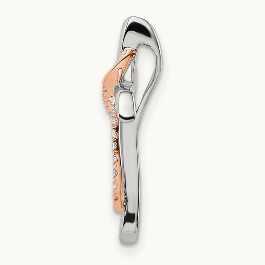 & Rose Cross w/Ribbon Diamond Chain Slide, 14K Two-tone White