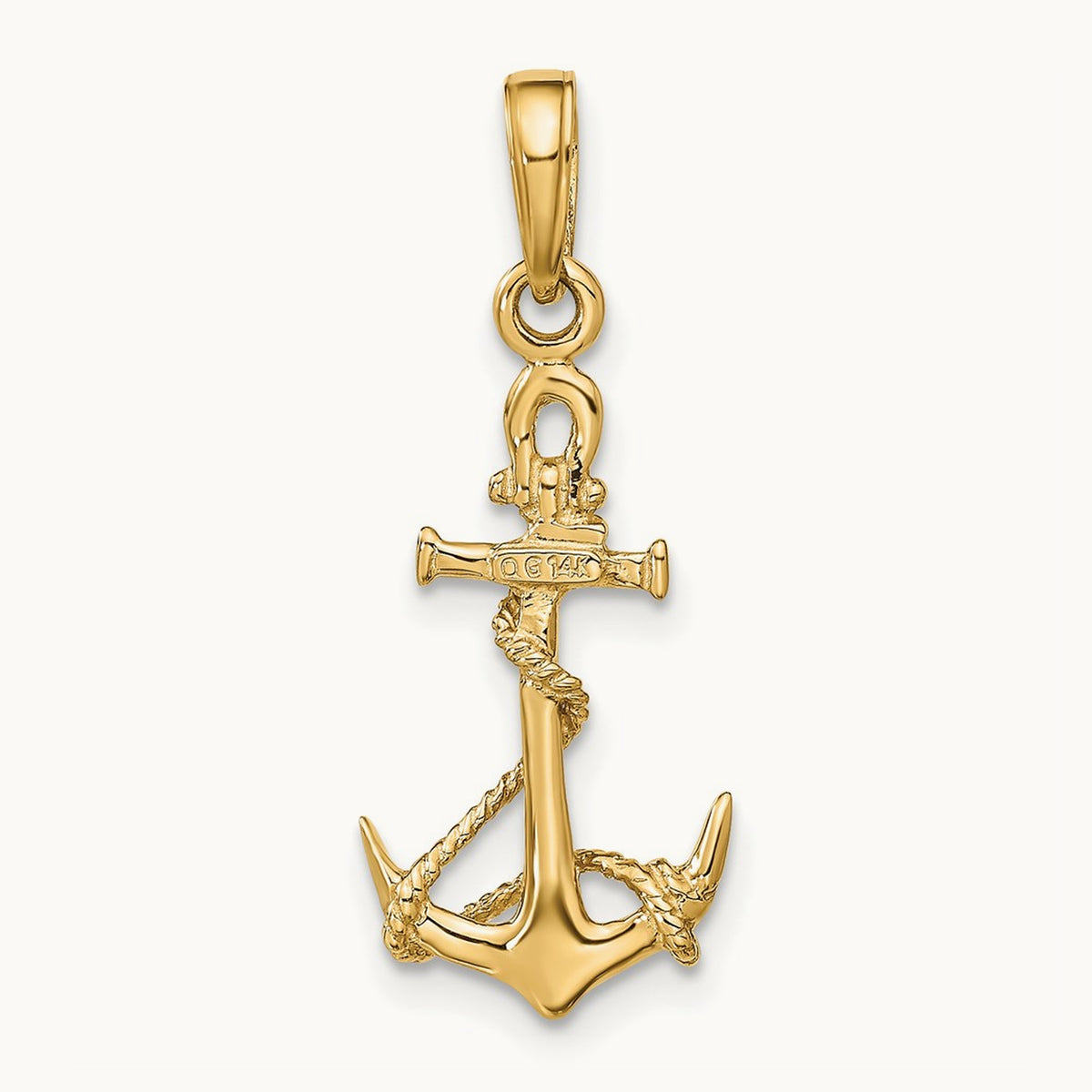 3-D Anchor w/Shackle and Entwined Rope Pendant, 14K