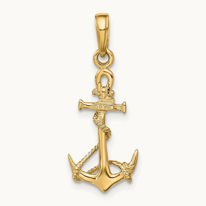 3-D Anchor w/Shackle and Entwined Rope Pendant, 14K