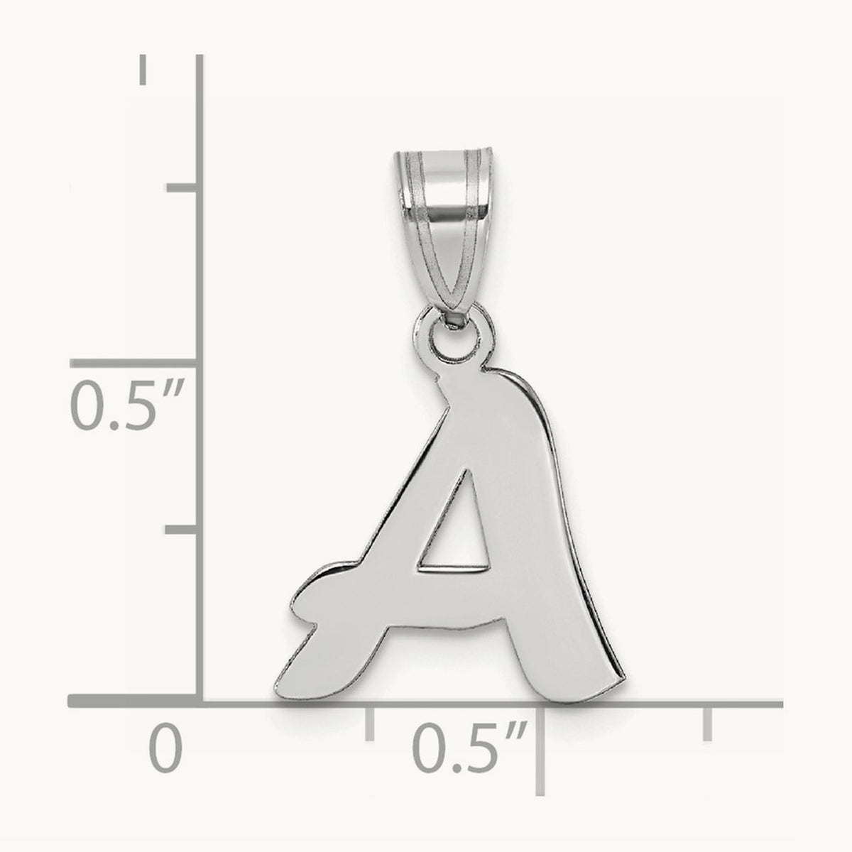 Polished Script Initial Pendant — 14K White Gold, A