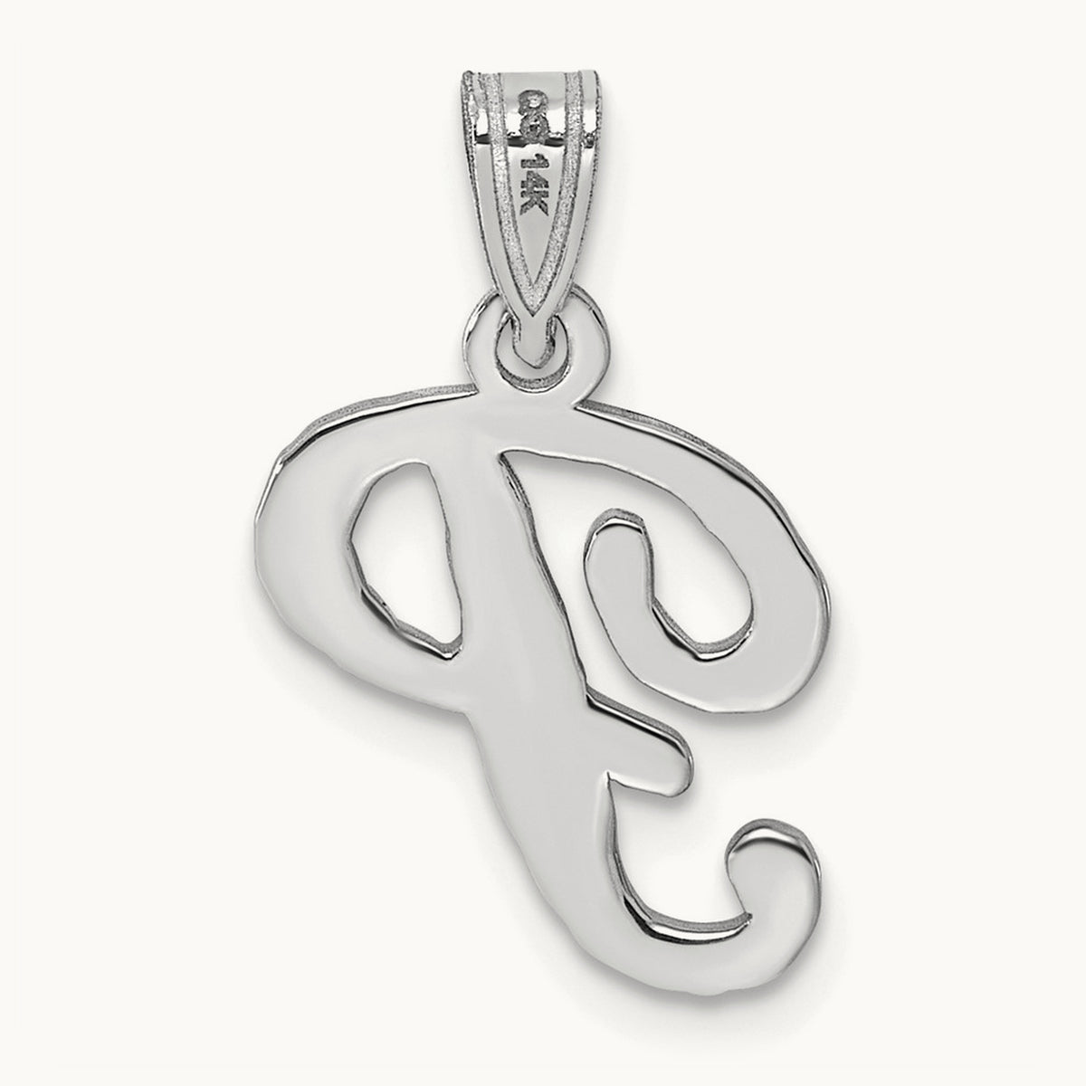 White Gold Script Letter P Initial Pendant, 14K White Gold