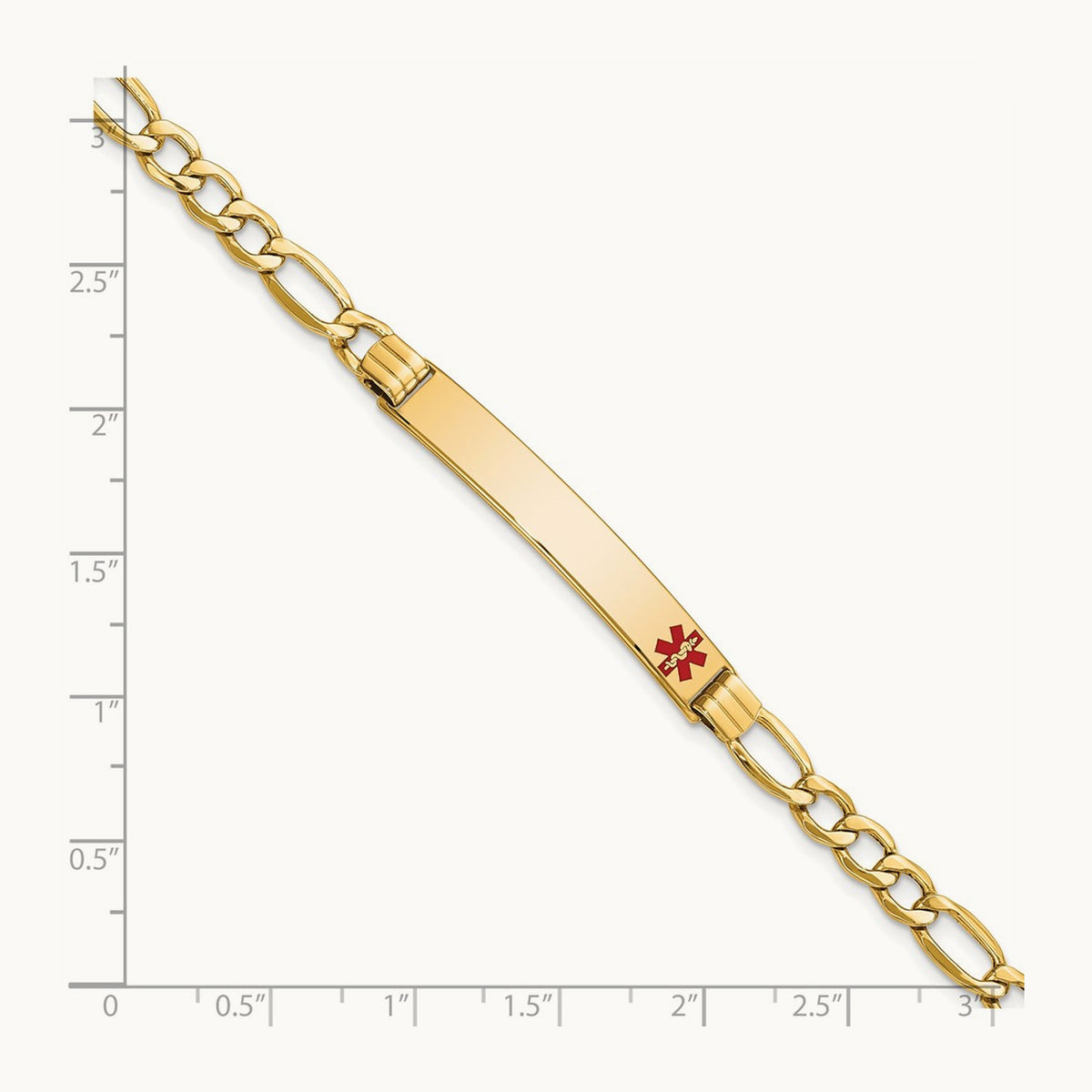 Semi-Solid Medical Polished Red Enamel Figaro ID Bracelet, 14K