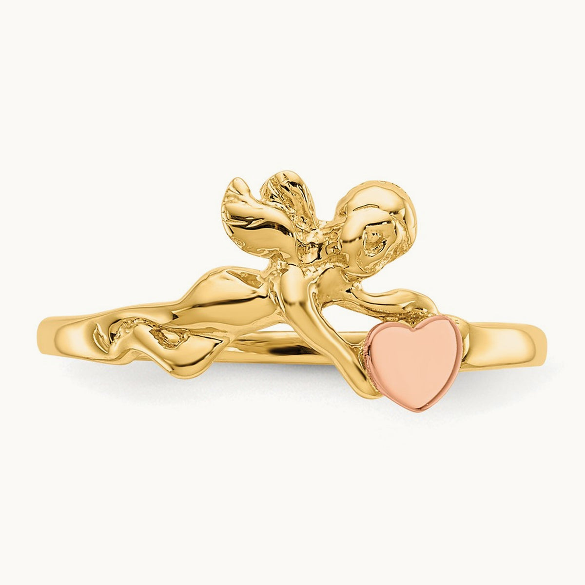 Angel & Satin Heart Ring, 14K Two-tone