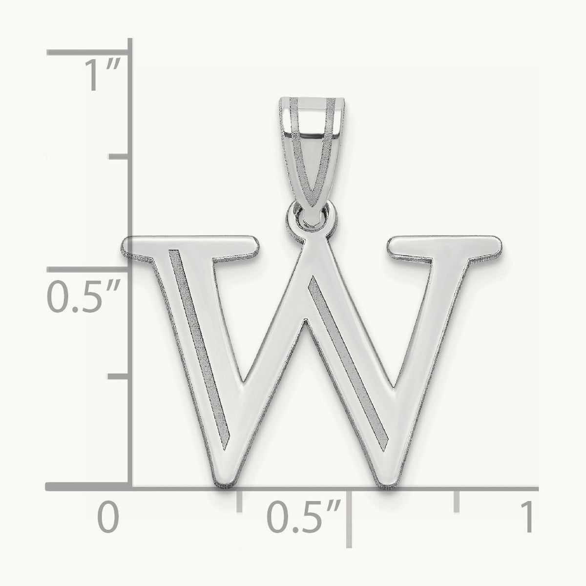 Polished Etched Letter W Initial Pendant, 14K White Gold