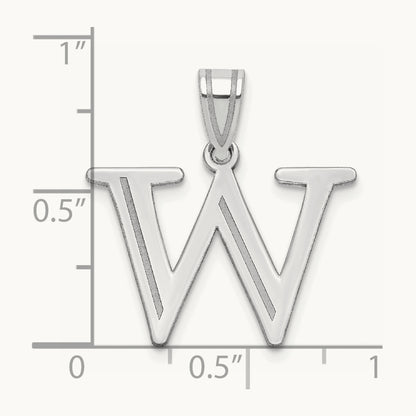 Polished Etched Letter W Initial Pendant, 14K White Gold