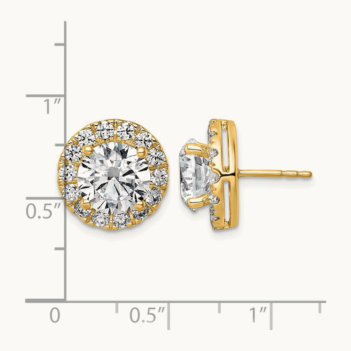 Round Halo Post Earrings, 0.50-7.50 ct tw Lab-Grown Diamond — 6 1/4 ct, 14K Yellow Gold