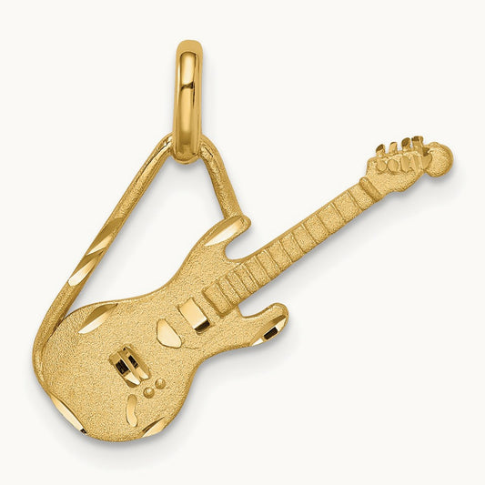 Brushed & Diamond-cut Guitar Pendant, 14K