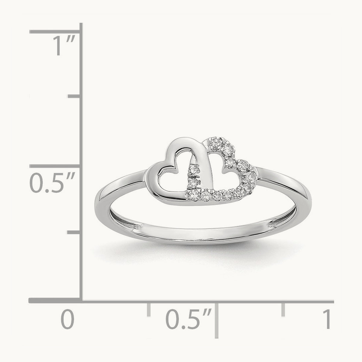 Diamond Double Heart Ring — 14K White Gold, 7