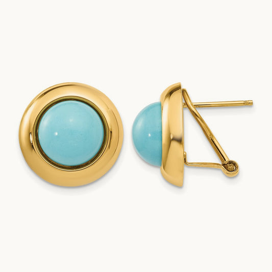 Omega Clip Reconstituted Turquoise Earrings, 14K