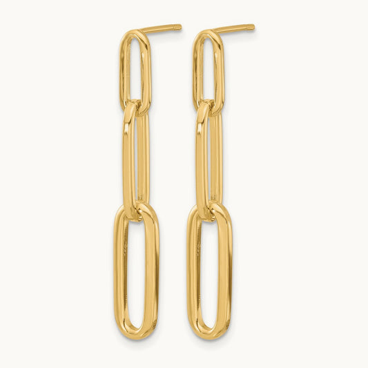 Polished Paperclip Link Post Dangle Earrings, 14K — Leslie's