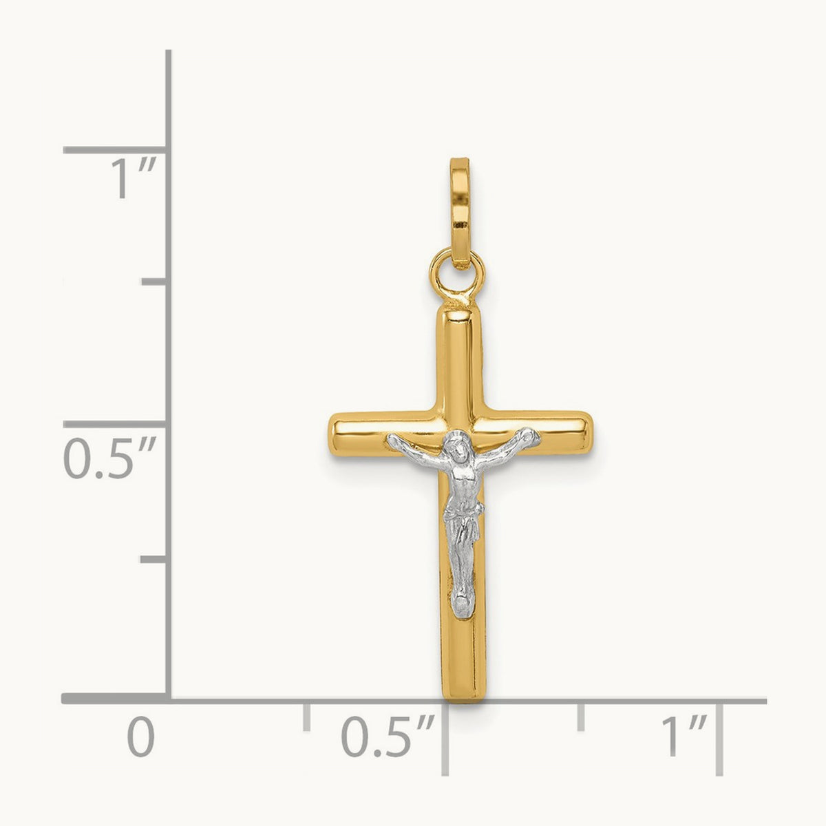 Polished Hollow Crucifix Charm, 14K with White Rhodium