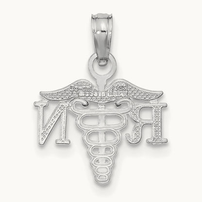 Textured RN Caduceus Charm, 14K White Gold