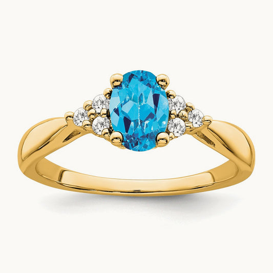 Blue Topaz and Diamond Ring — 14K Yellow Gold, 7