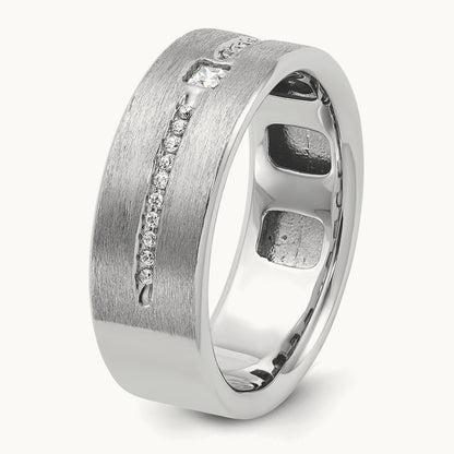 IBGoodman Men's Polished and Satin AA Diamond Ring, 14K White Gold