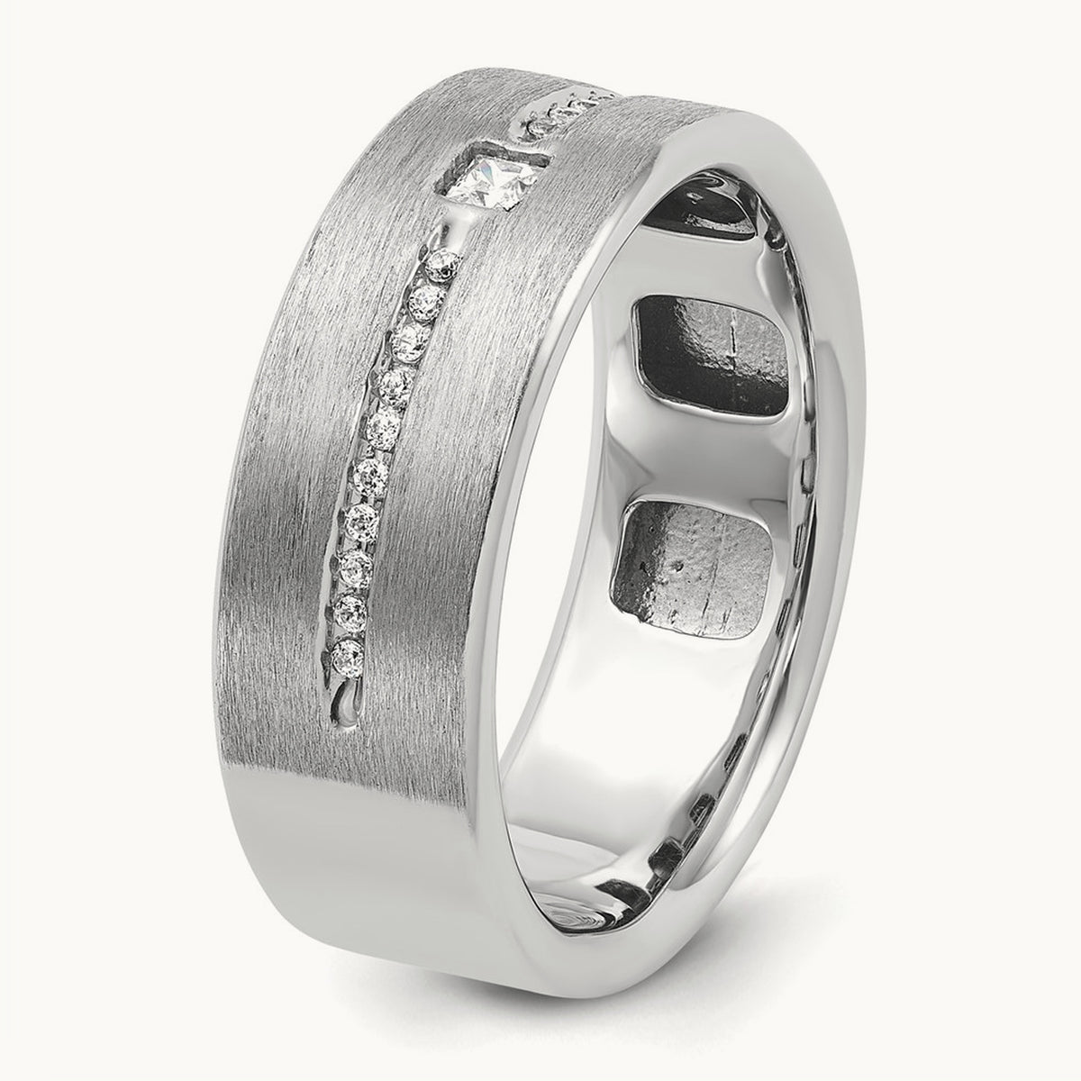 IBGoodman Men's Polished and Satin AA Diamond Ring, 14K White Gold