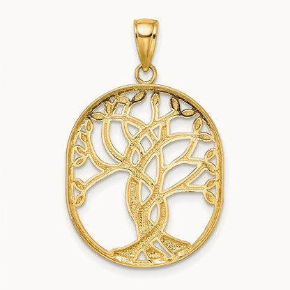 Tree of Life Celtic Knot in Oval Frame Pendant, 14K