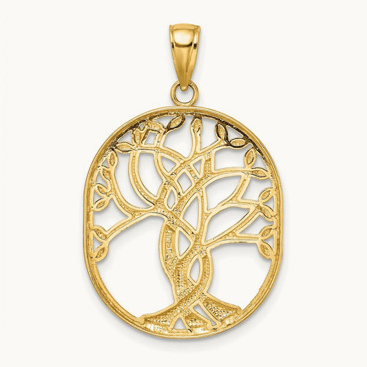 Tree of Life Celtic Knot in Oval Frame Pendant, 14K