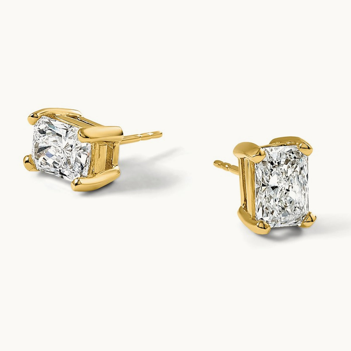Radiant Four-Prong Stud Earrings, 0.50-6.00 ct tw Lab-Grown Diamond — 3 ct, 14K Yellow Gold
