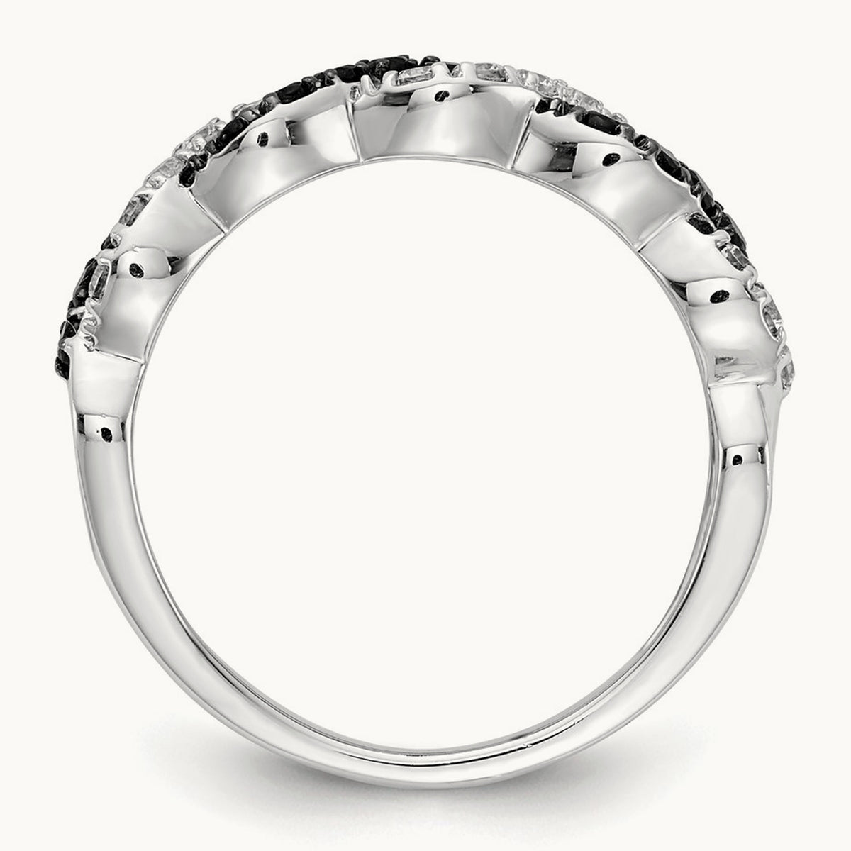 Black/White Diamond Twist Ring, 14K White Gold