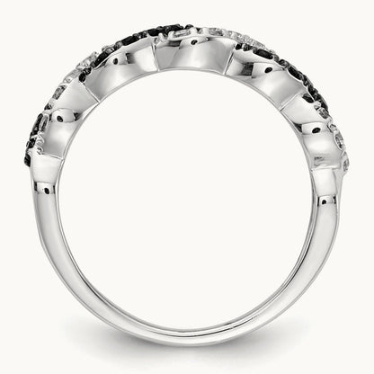 Black/White Diamond Twist Ring, 14K White Gold