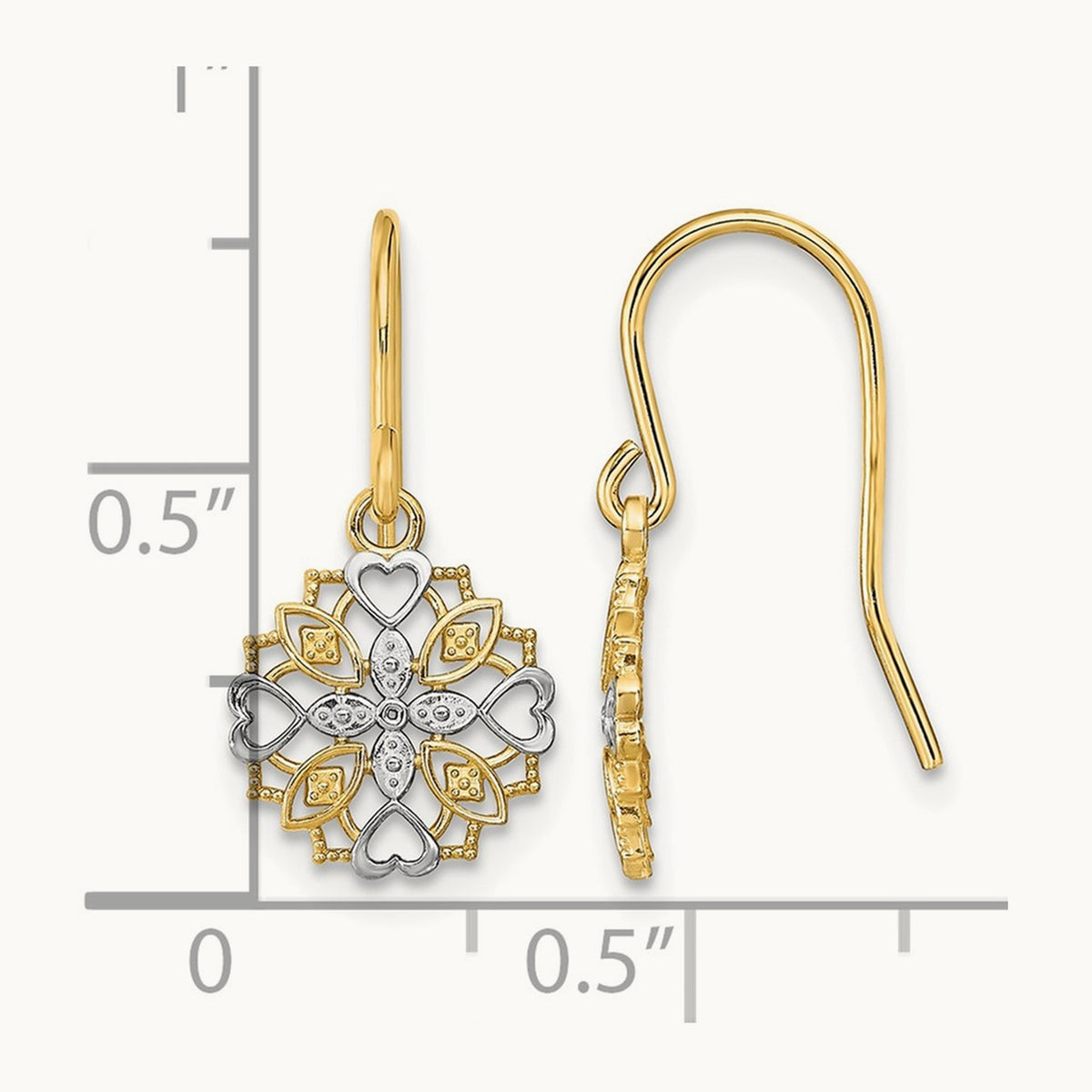 Fancy Dangle Wire Earrings, 14K with Rhodium