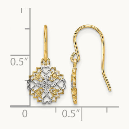 Fancy Dangle Wire Earrings, 14K with Rhodium