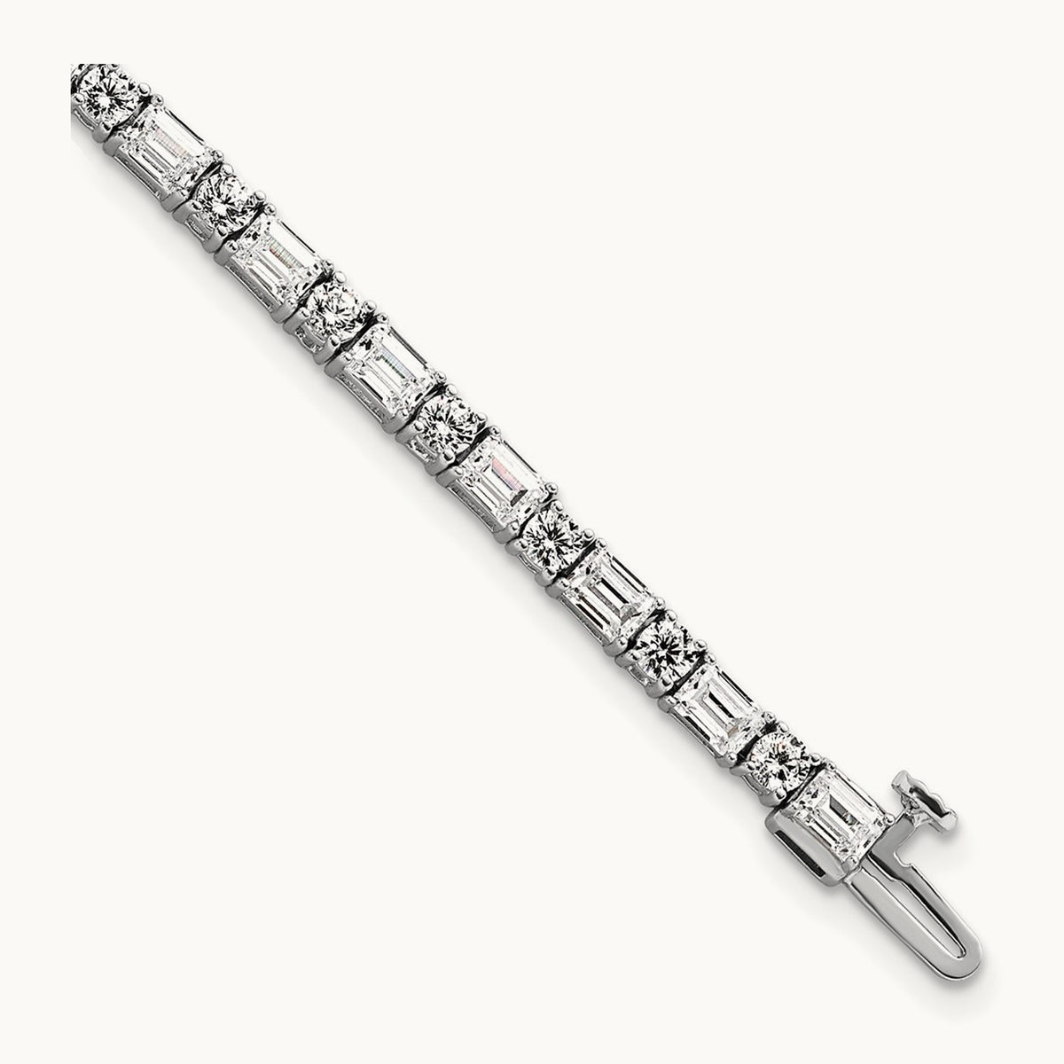 Emerald/Round Tennis Bracelet, 7.00 ct tw Lab-Grown Diamond — 14K White Gold