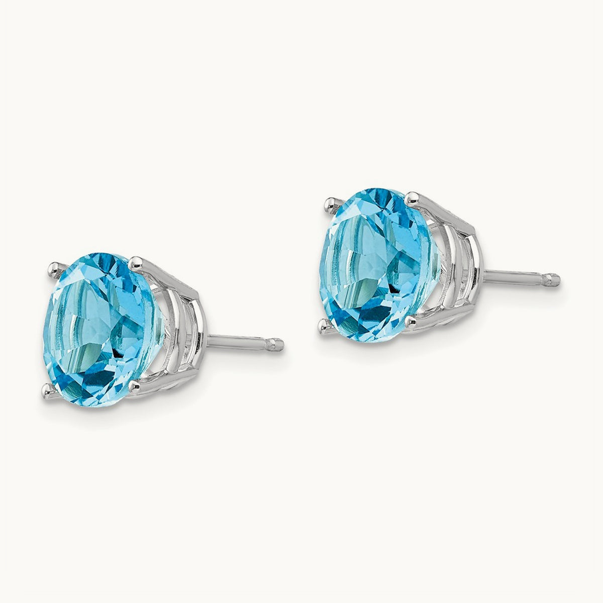 Blue Topaz Earrings, 9mm, 14K White Gold